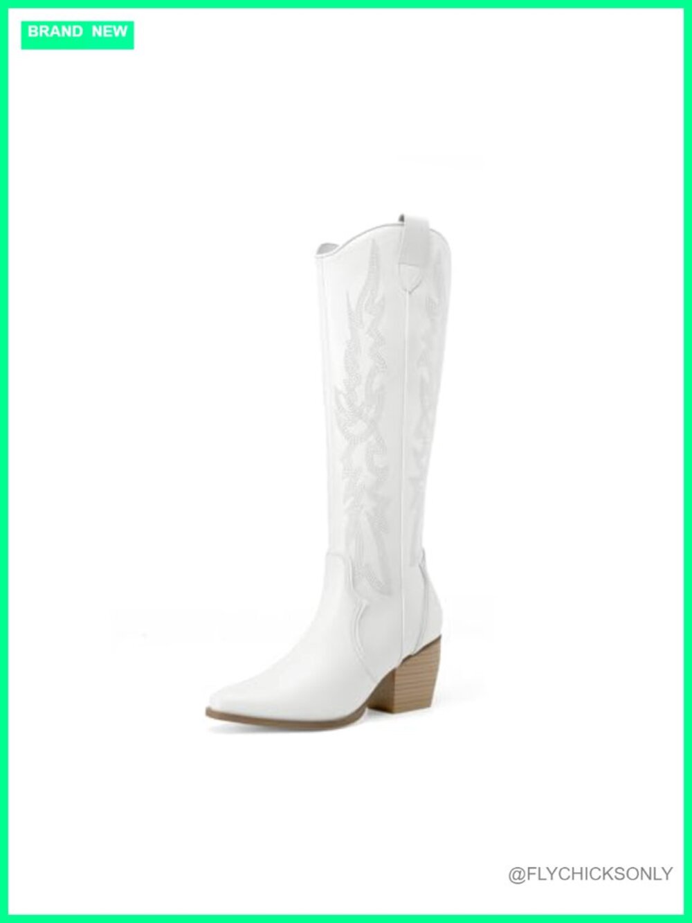 Women's Knee High Chunky Heel Cowboy Boots Faux Leather Pointed Toe
